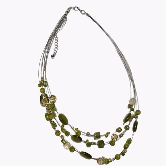 Boho Green Beaded Multi Strand Wire Necklace Statement Fashion Jewelry Women - Picture 1 of 5
